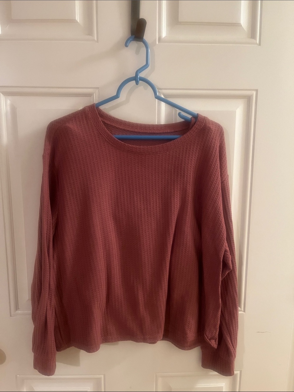 Crew Neck Waffle Knit Pullover Sweater - Dusty Rose